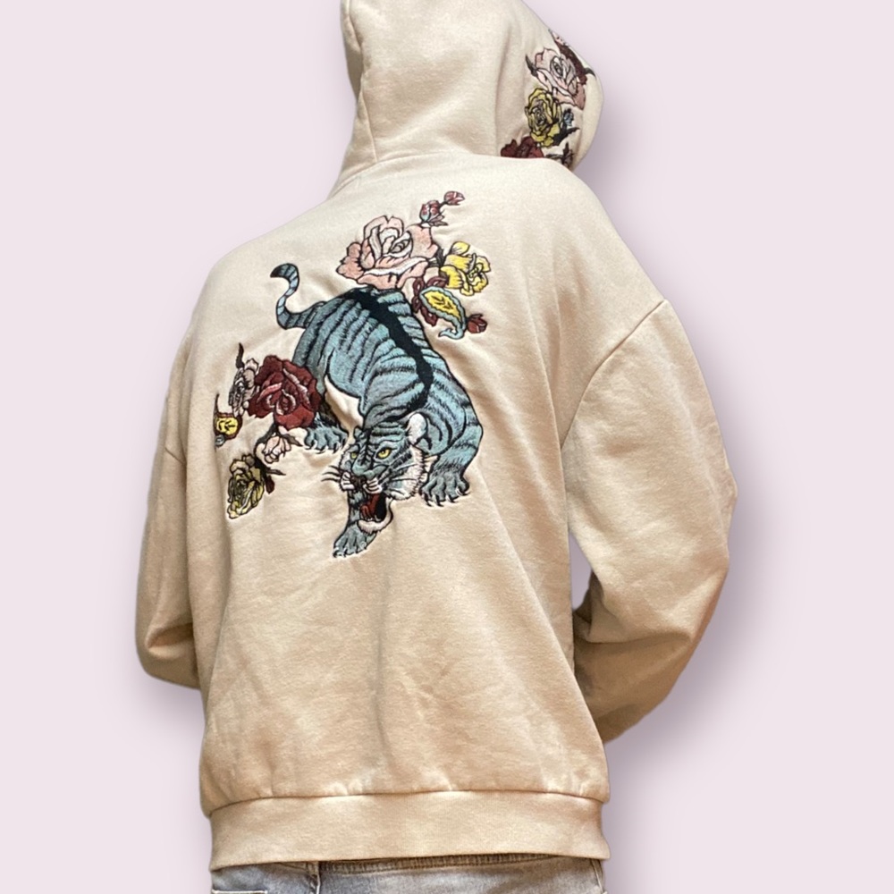 Urban outfitters cream hoodie w/ tiger and floral pattern